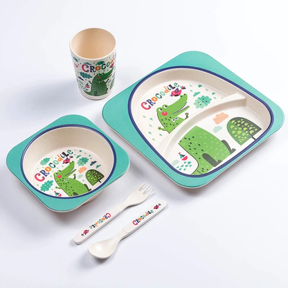 5 Pieces Bamboo Fiber Feeding Set - Crocodile