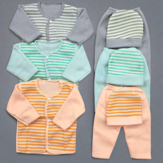 B&B - Pack of 3 Newborn Night Suits - Lining - Orange Pink Grey