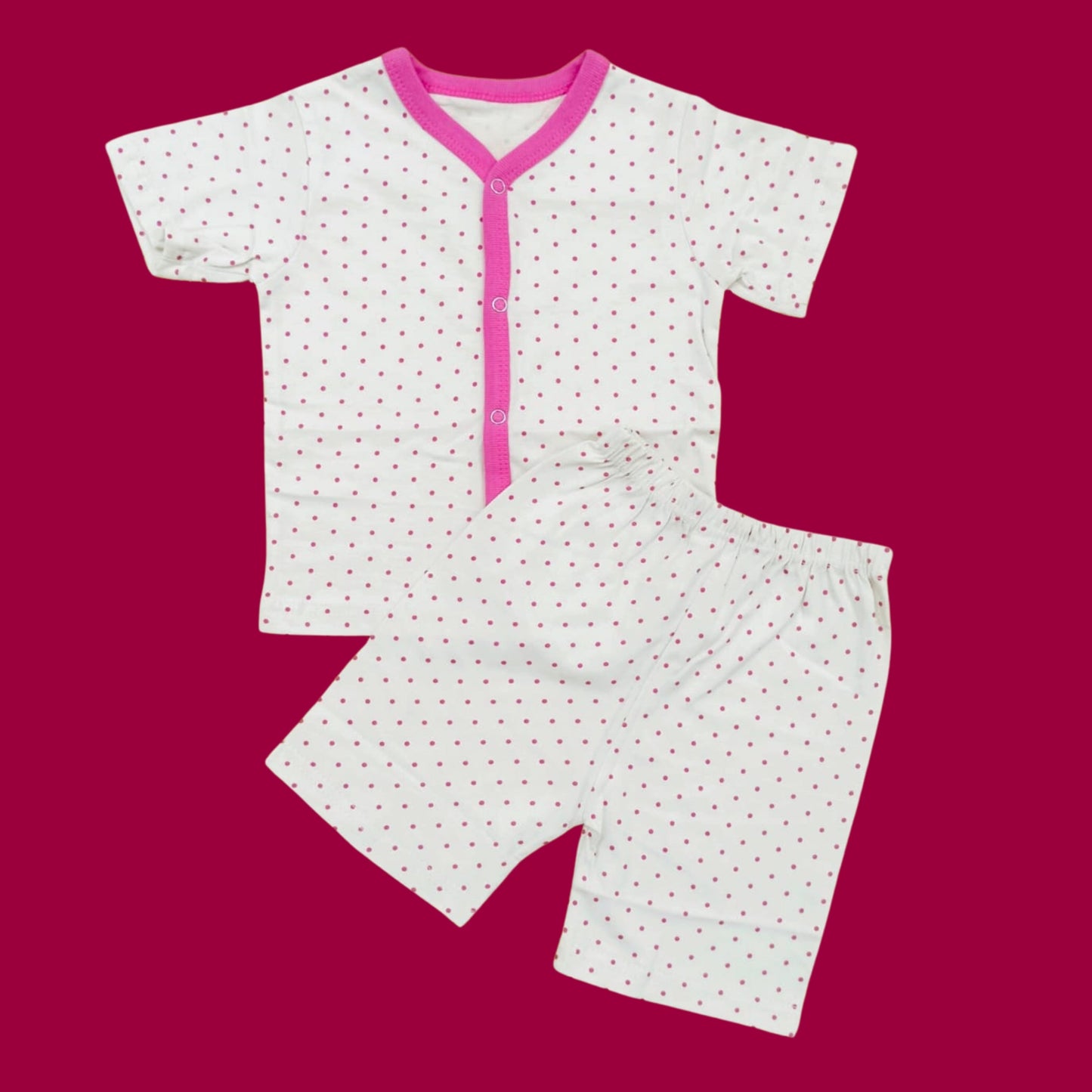 Little Planet - Short Sleeves Night Suit - Pink Dots