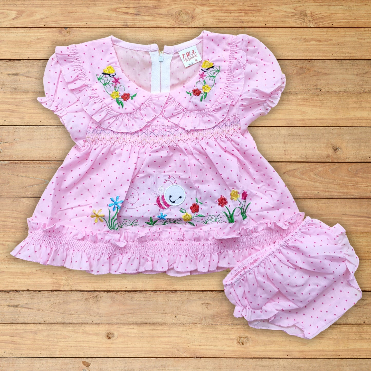 Baby Frock - Bee Flowers - Pink