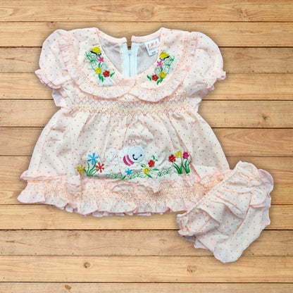 Baby Frock - Bee Flowers - Peach