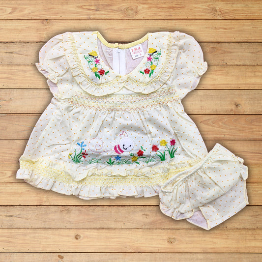 Baby Frock - Bee Flowers - Yellow