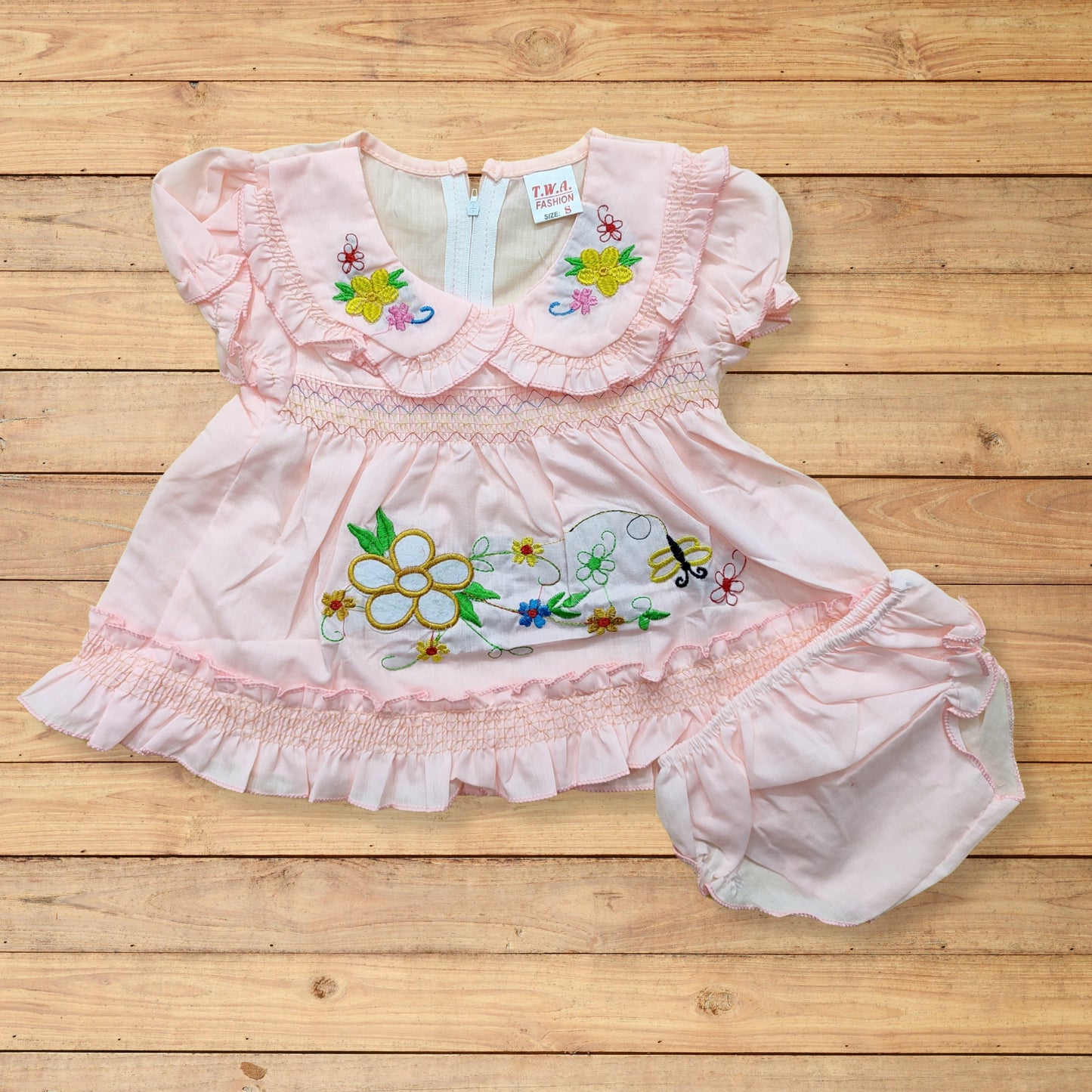 Baby Frock - Butterfly Flowers - Peach