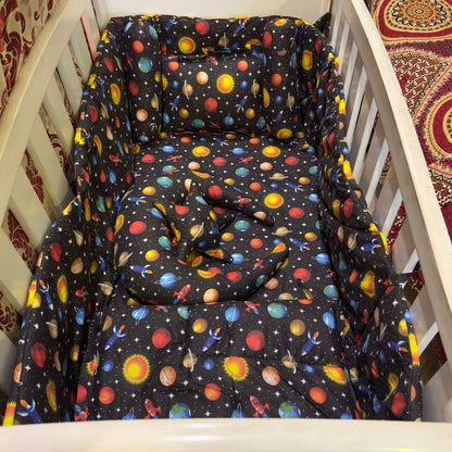 8 Pieces Cot Bedding Set - Space - Black