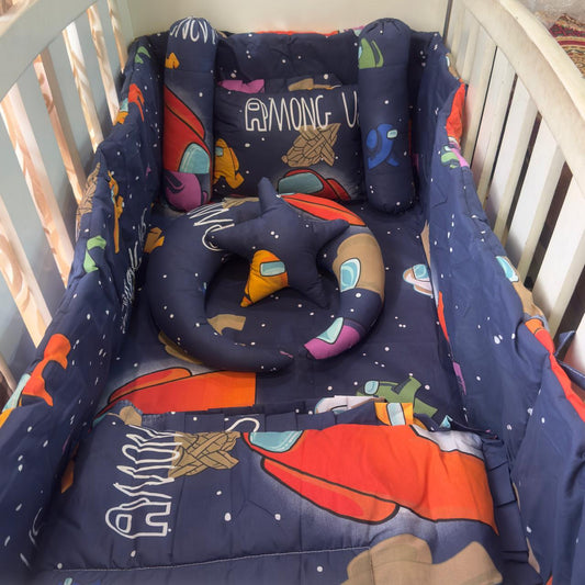 8 Pieces Cot Bedding Set - Planets - Navy Blue