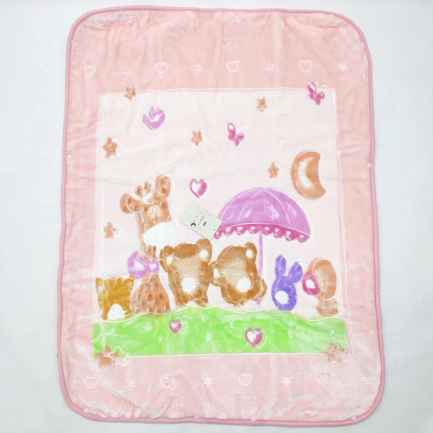 Mora Mink - Baby Blanket -  Pink Umbrella & Animals