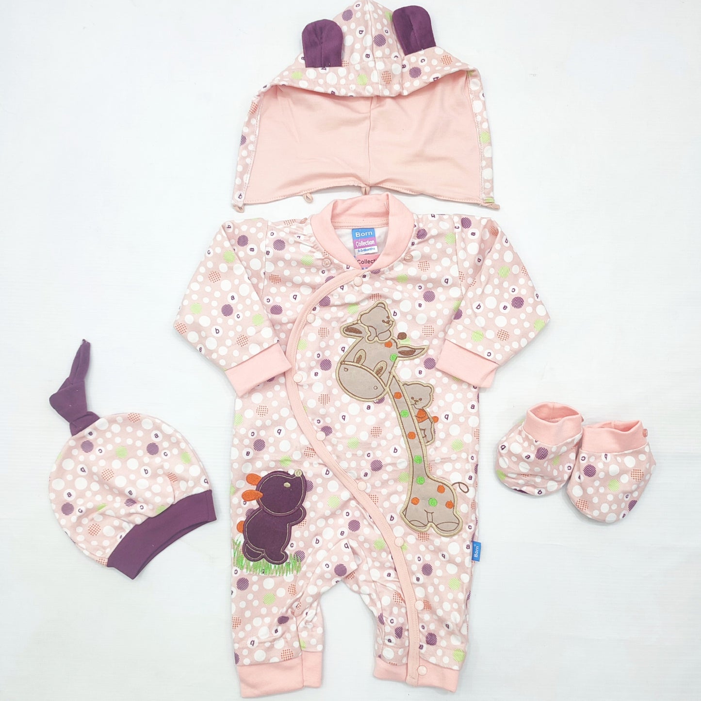 4 Pieces Baby Romper Set - Giraffe