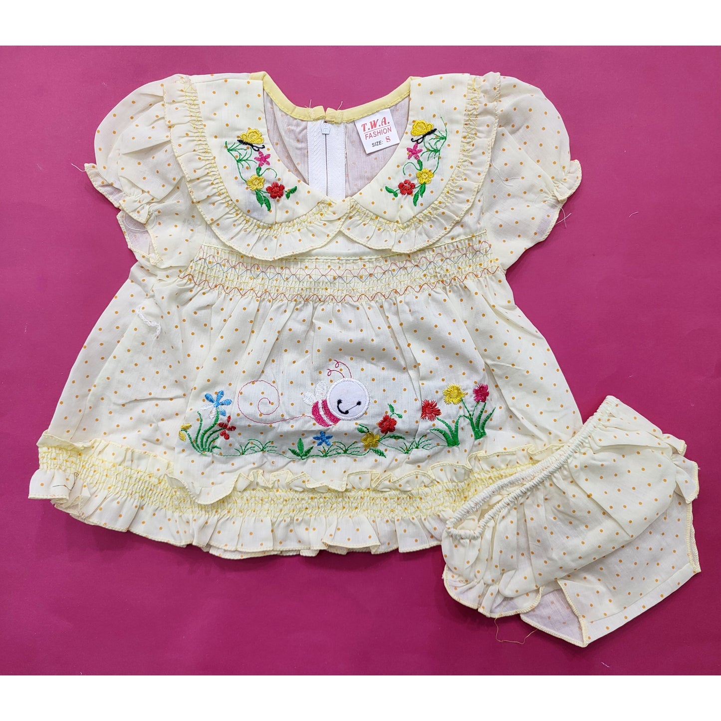 Baby Frock - Bee Flowers - Yellow