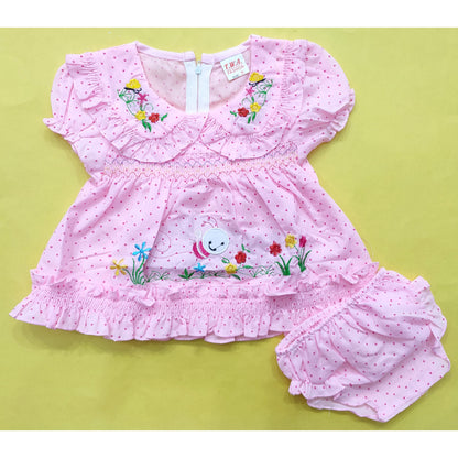 Baby Frock - Bee Flowers - Pink