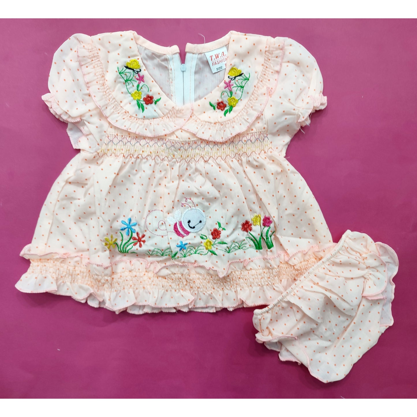 Baby Frock - Bee Flowers - Peach