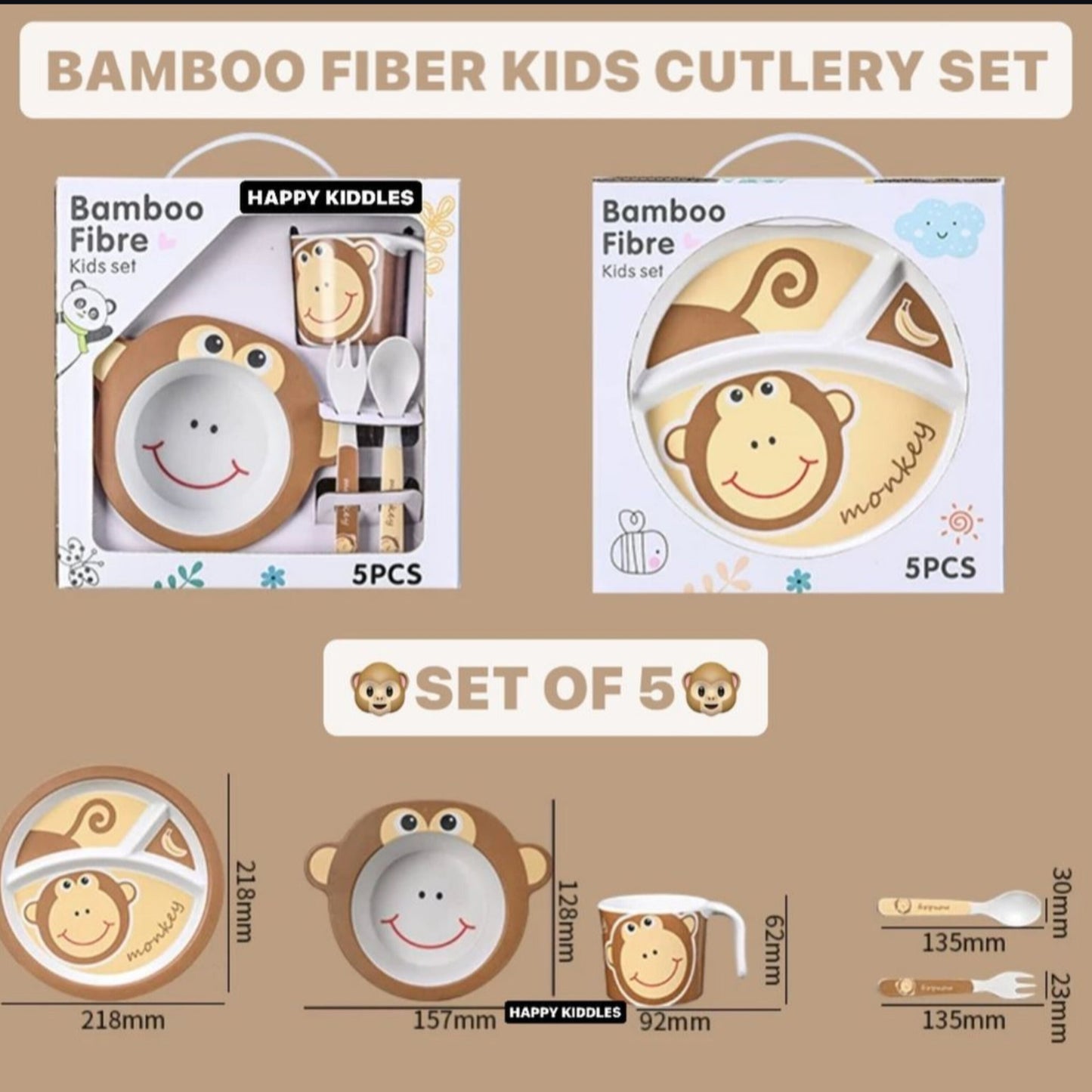 5 Pieces Bamboo Fiber Feeding Set - Monkey - Box