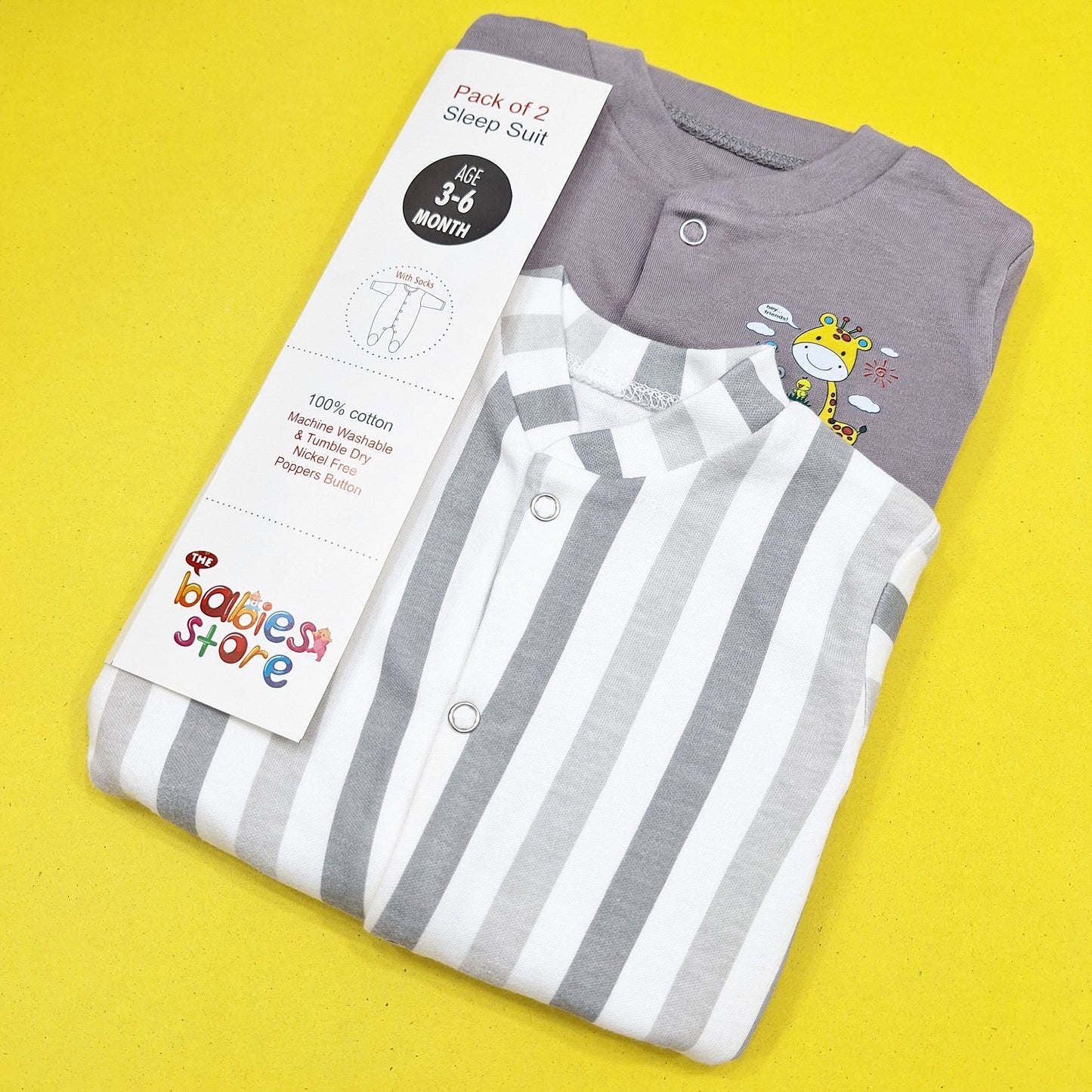 TBS - Pack of 2 Sleep Suits - Grey - Funny Times & Stripes