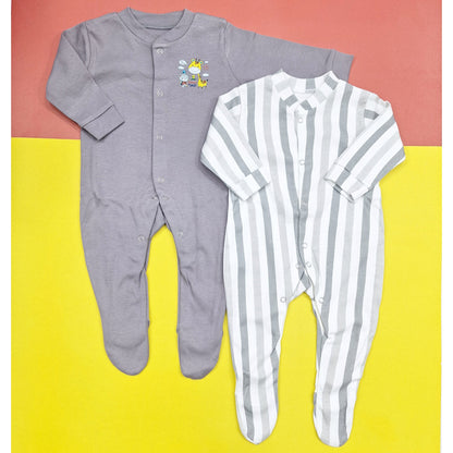 TBS - Pack of 2 Sleep Suits - Grey - Funny Times & Stripes