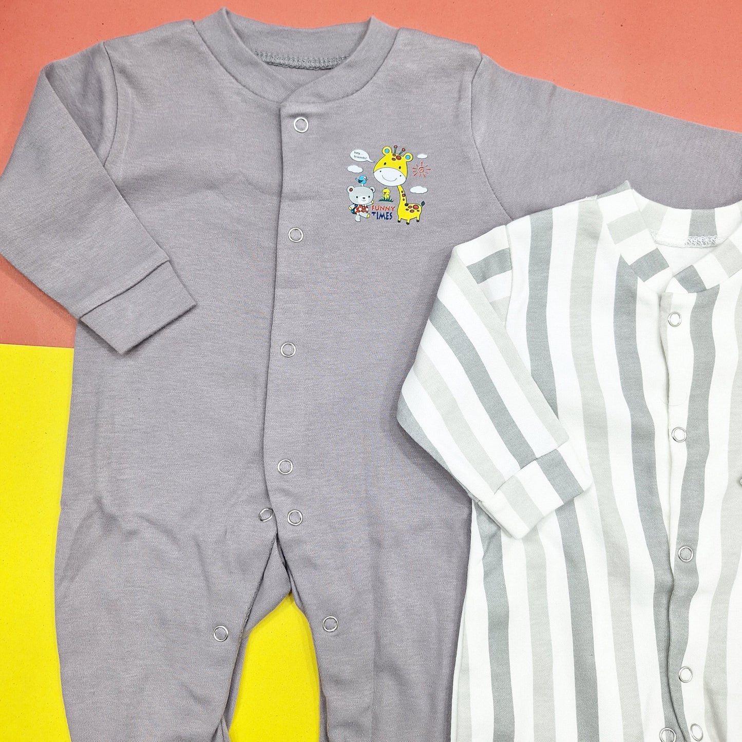 TBS - Pack of 2 Sleep Suits - Grey - Funny Times & Stripes