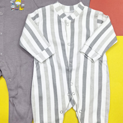 TBS - Pack of 2 Sleep Suits - Grey - Funny Times & Stripes