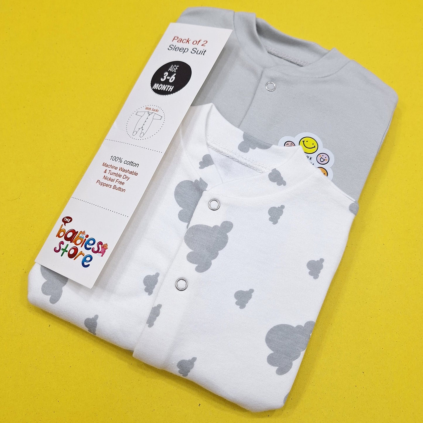 TBS - Pack of 2 Sleep Suits - Grey - Think Happy & Clouds