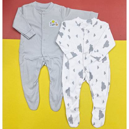 TBS - Pack of 2 Sleep Suits - Grey - Think Happy & Clouds