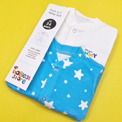 TBS - Pack of 2 Sleep Suits - Blue - Stars & Mommy