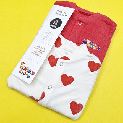 TBS - Pack of 2 Sleep Suits - Red - Mommy & Hearts