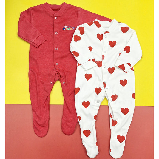 TBS - Pack of 2 Sleep Suits - Red - Mommy & Hearts