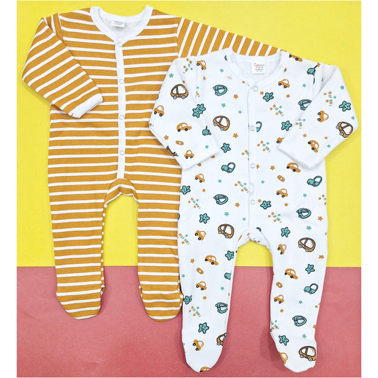 TBS - Pack of 2 Rompers - Fleece - Brown - Stripes & Cars