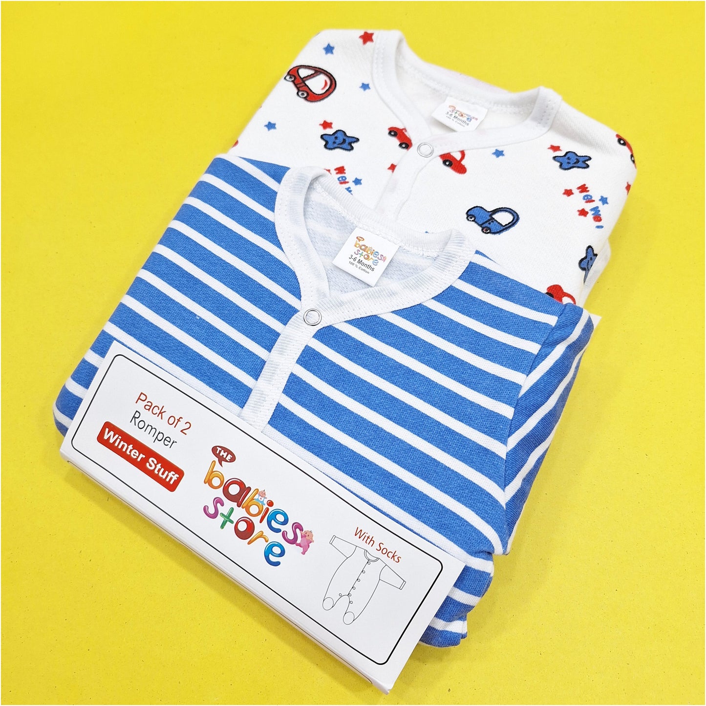 TBS - Pack of 2 Rompers - Fleece - Blue - Stripes & Cars