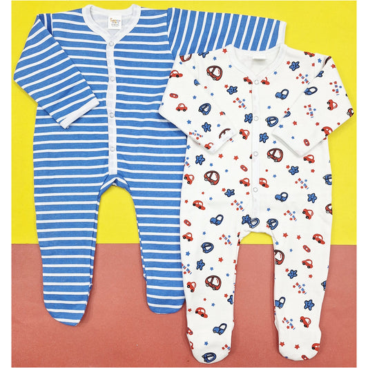 TBS - Pack of 2 Rompers - Fleece - Blue - Stripes & Cars