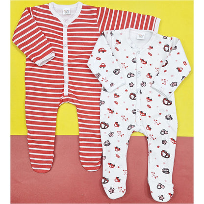 TBS - Pack of 2 Rompers - Fleece - Red - Stripes & Cars