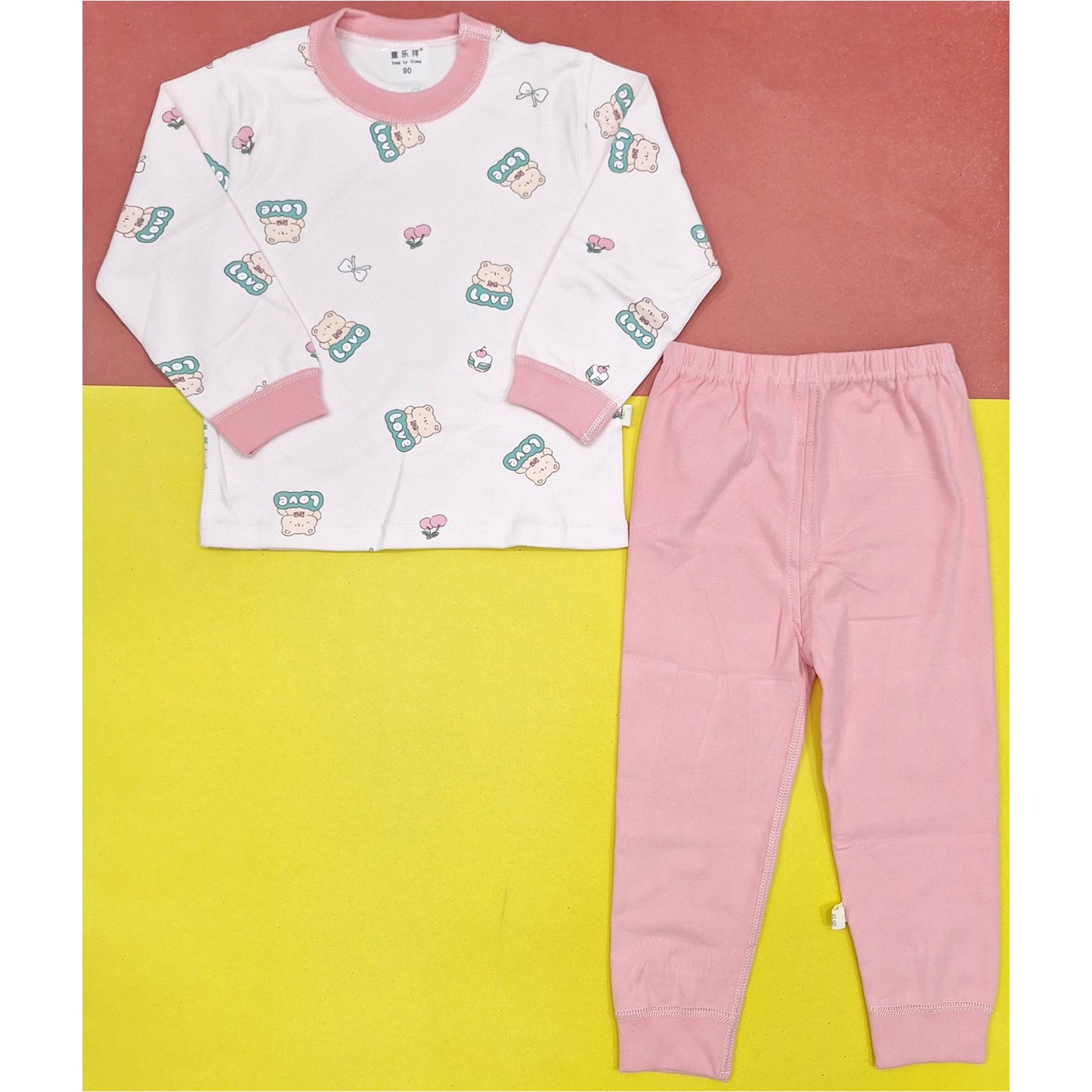 2 Pieces - Printed Set - Pink - Love Bear