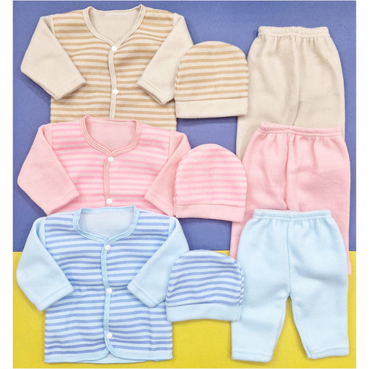 B&B - Pack of 3 Newborn Night Suits - Lining - Pink Blue Brown