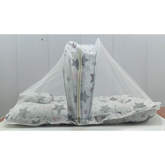 Mosquito Bed Net - Vol-12-24 - White - Pink Stars