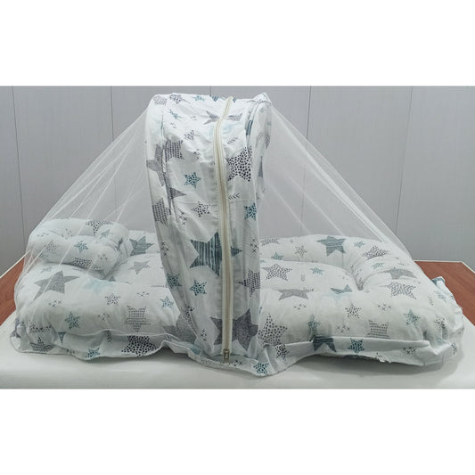 Mosquito Bed Net - Vol-12-24 - White - Green Stars