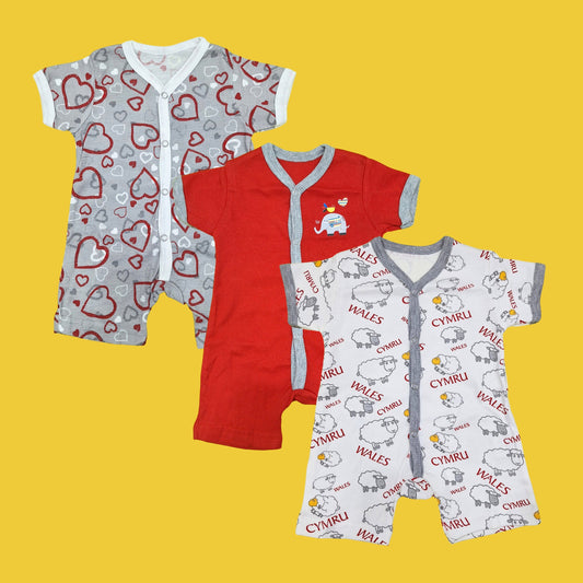 TBS - Pack of 3 Short Leg Rompers - Red