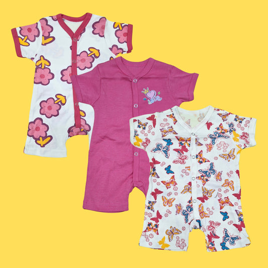 TBS - Pack of 3 Short Leg Rompers - Pink