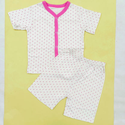 Little Planet - Short Sleeves Night Suit - Pink Dots