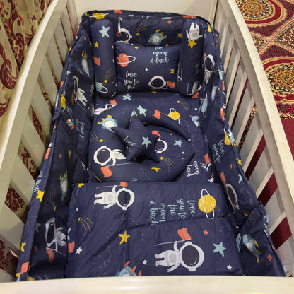 8 Pieces Cot Bedding Set - Astronaut - Blue