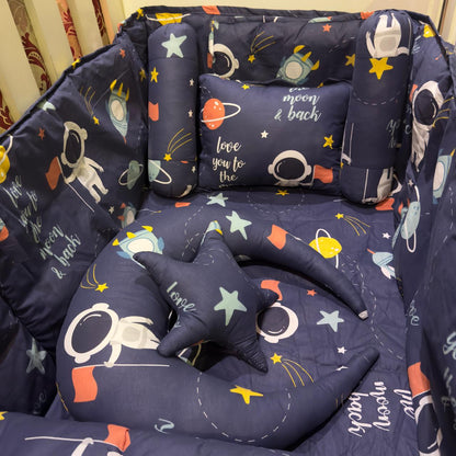 8 Pieces Cot Bedding Set - Astronaut - Blue