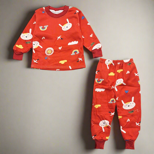 2 Pieces - Printed Set - Red - Rainbow & Bunny