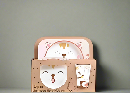 5 Pieces Bamboo Fiber Feeding Set - Pink Cat