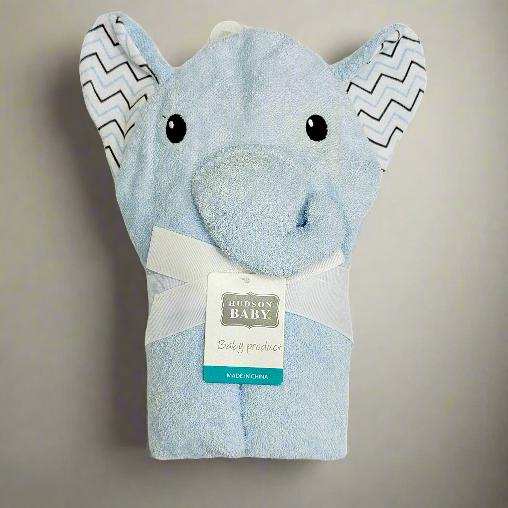 Baby Hooded Bath Towel - Blue - Elephant