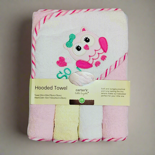 5 Pieces Bath Towel Gift Set - Pink - Owl