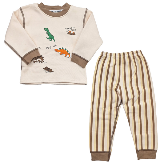 2 Pieces - Printed Set - Brown - Dinosaur