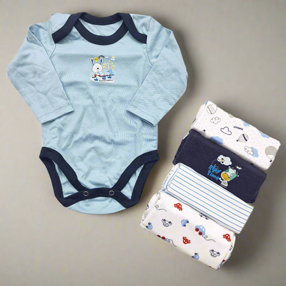 Little Junior - Pack of 5 Long Sleeve Bodysuits - Blue