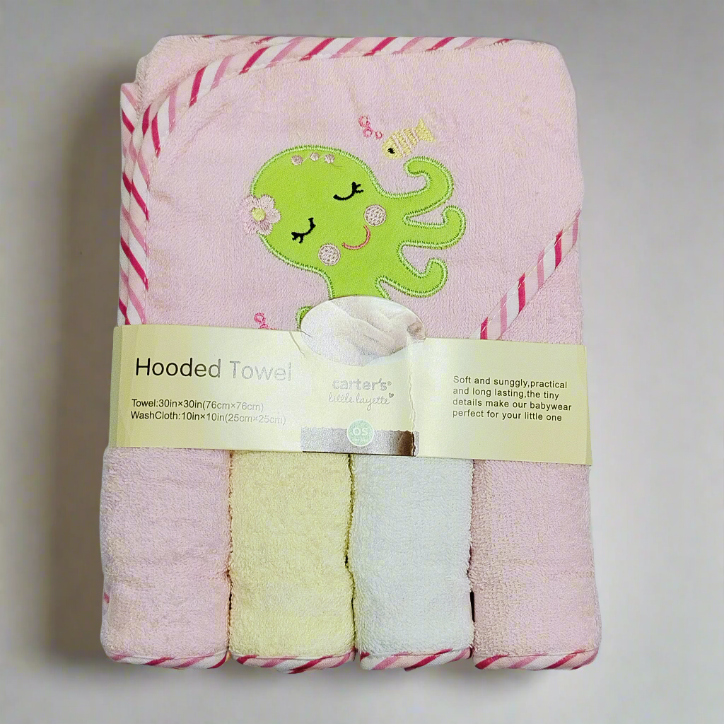 5 Pieces Bath Towel Gift Set - Pink - Octopus