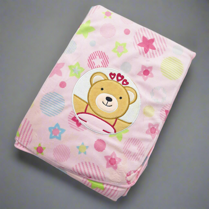 For Baby - Fur Blanket - Pink - Bear & Flower