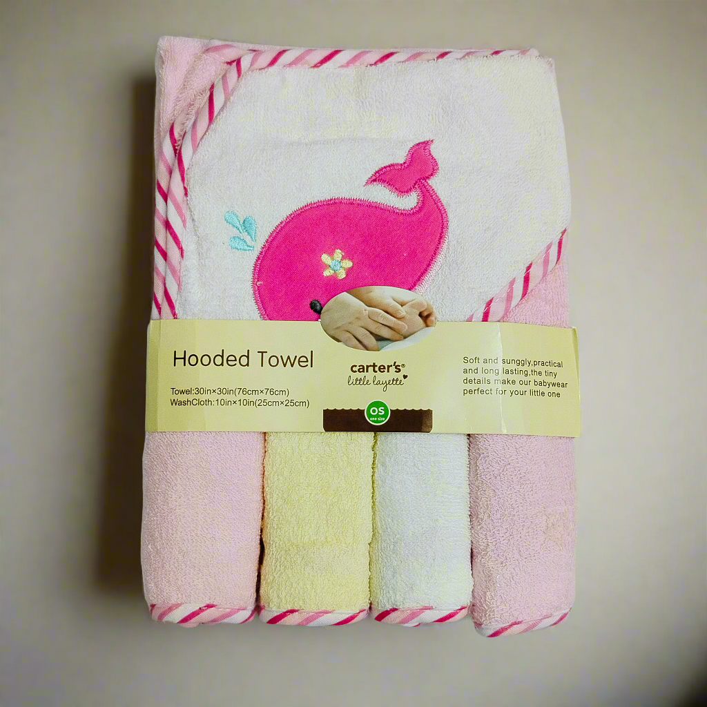 5 Pieces Bath Towel Gift Set - Pink - Whale