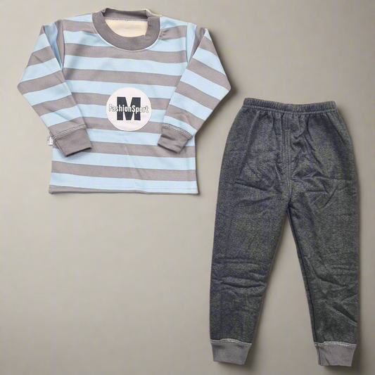 2 Pieces - Printed Set - Gray & Blue - Sport