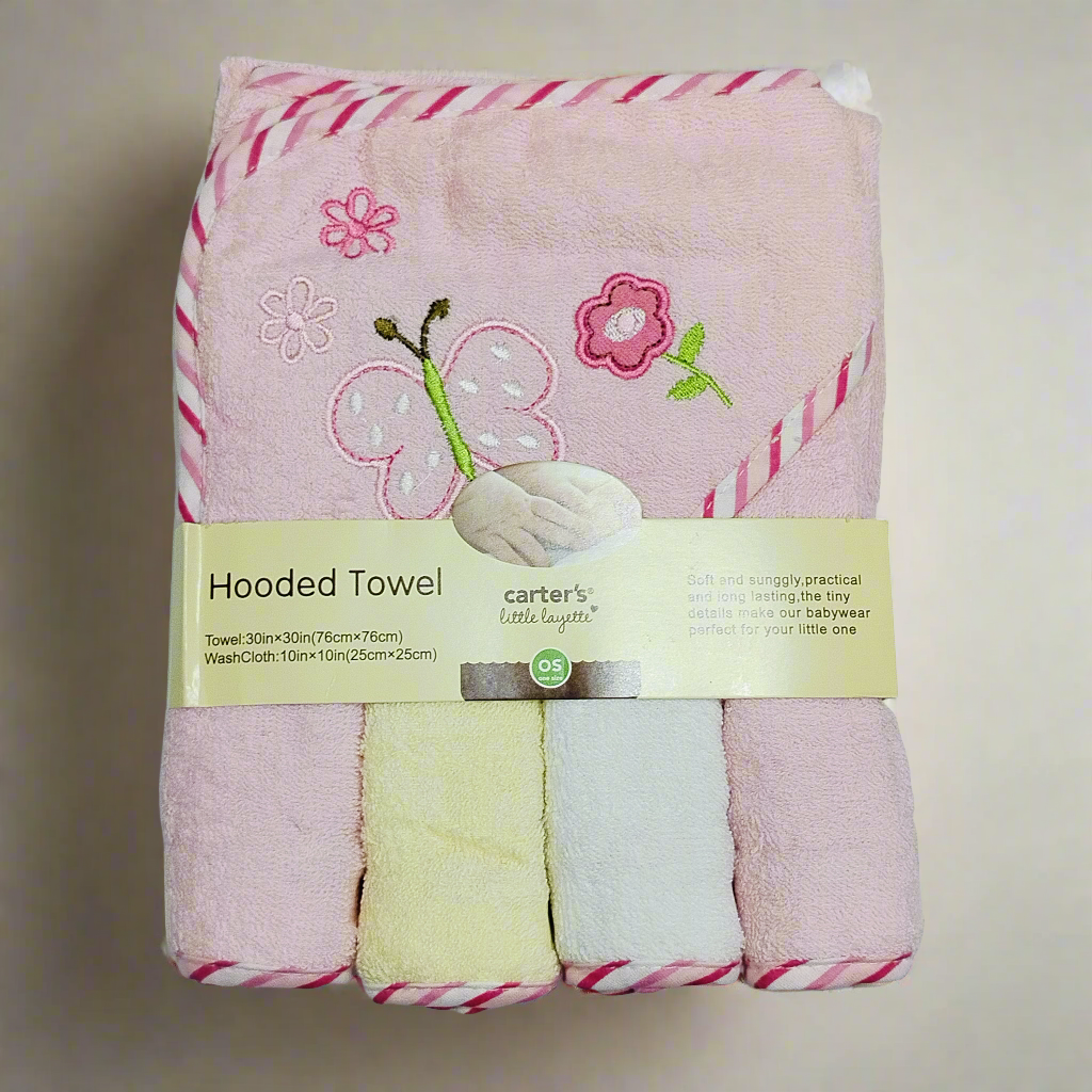 5 Pieces Bath Towel Gift Set - Pink - Butterfly