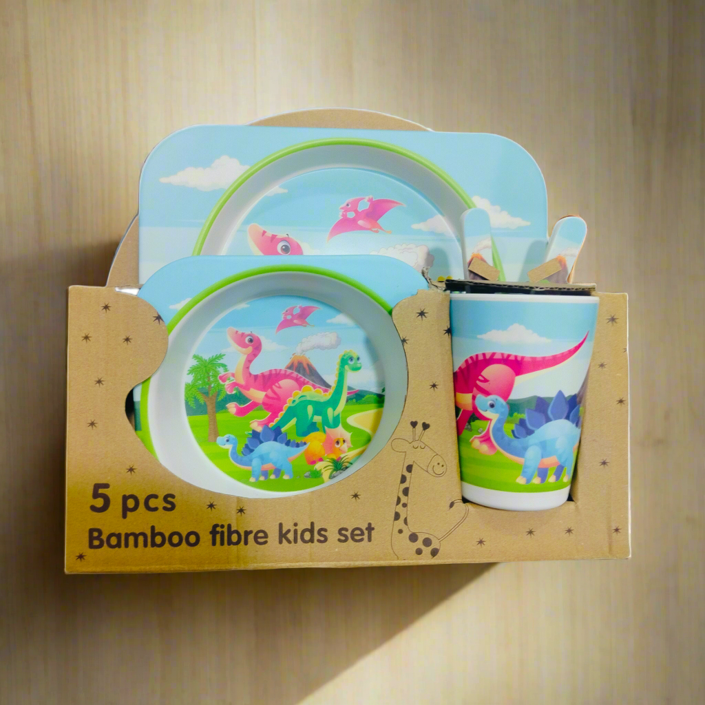 5 Pieces Bamboo Fiber Feeding Set - Dinosaurs