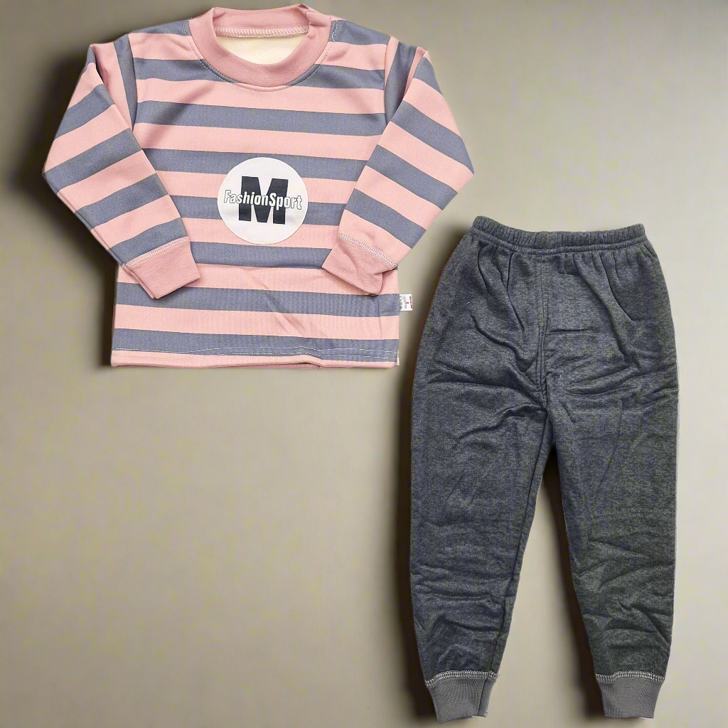 2 Pieces - Printed Set - Gray & Pink - Sport